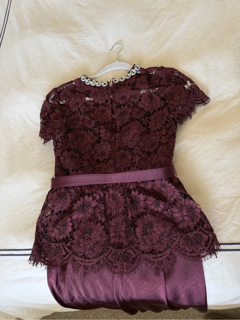SELF PORTRAIT BELTED LACE AND SATIN MAXI DRESS
